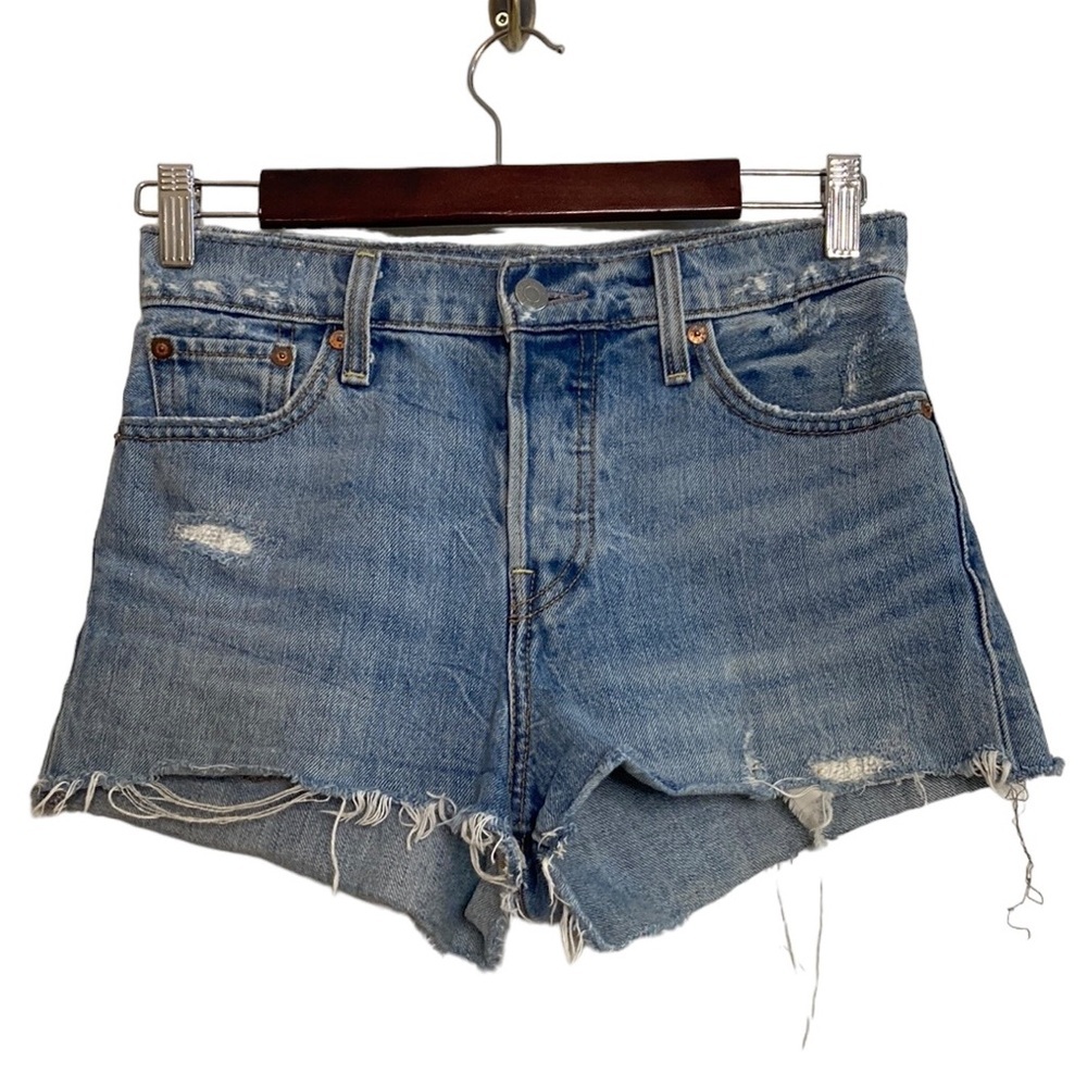 Levi's Wedgie Shorts Womens 26 Light Blue Distressed Cut Off Jean Shorts